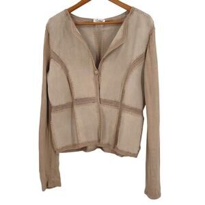 Tan suede jacket with crocheted squares Carducci size medium